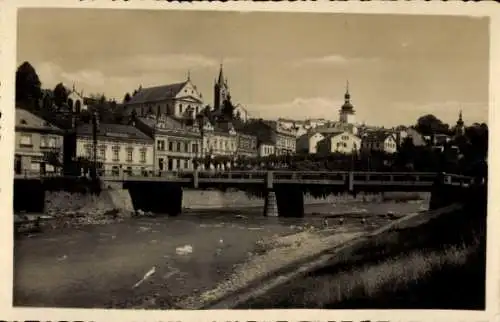 Ak Vsetín Wsetin Region Zlin, Teilansicht, Fluss, Brücke