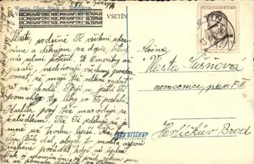 Ak Vsetín Wsetin Region Zlin, Teilansicht, Fluss, Brücke