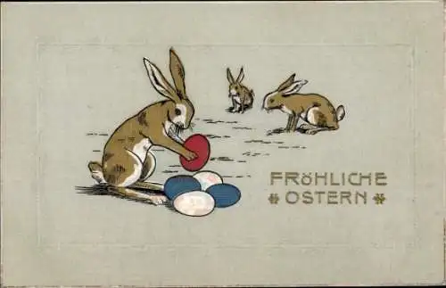 Präge Ak Glückwunsch Ostern, Osterhasen, Ostereier