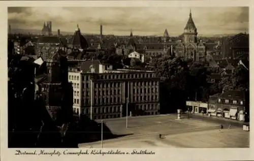 Judaika Ak Dortmund im Ruhrgebiet, Hansaplatz, Commerzbank, Post, Stadttheater, Synagoge