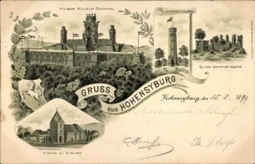 Litho Hohensyburg Syburg Dortmund, Kaiser Wilhelm Denkmal, Vincke Turm, Ruine, Kirche