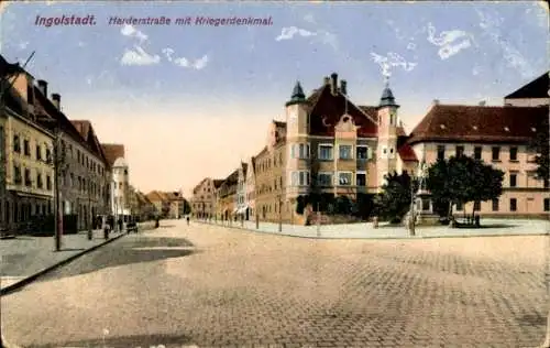 Ak Ingolstadt an der Donau Oberbayern, Harderstraße mit Kriegerdenkmal