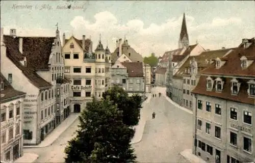 Ak Kempten im Allgäu Schwaben, Rathausplatz, Café Schiff