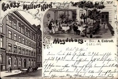 Litho Magdeburg an der Elbe, Müllers Hotel, Kronprinzstraße