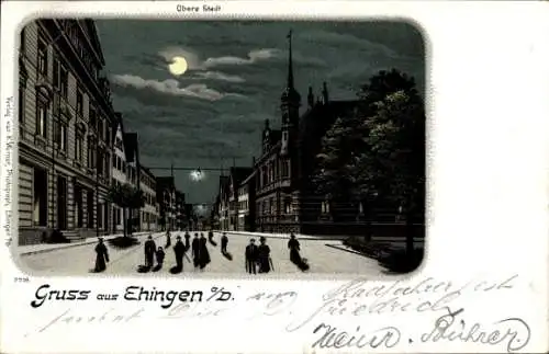 Litho Ehingen an der Donau, Obere Stadt bei Nacht