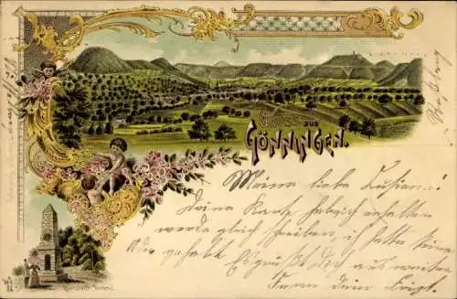 Litho Gönningen Reutlingen in Württemberg, Panorama, Denkmal