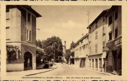 Ak Charbonnières les Bains Rhône, Rue des Eaux und Place Marsonnat