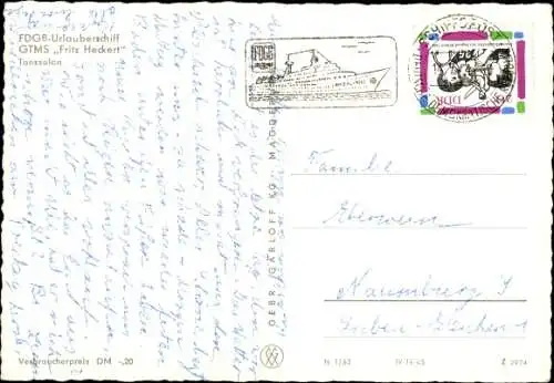 Ak FDGB Urlauberschiff GTMS Fritz Heckert, Tanzsalon