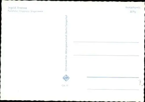 Ak Schauspielerin Ingrid Andree, Portrait, Kaninchen, Autogramm