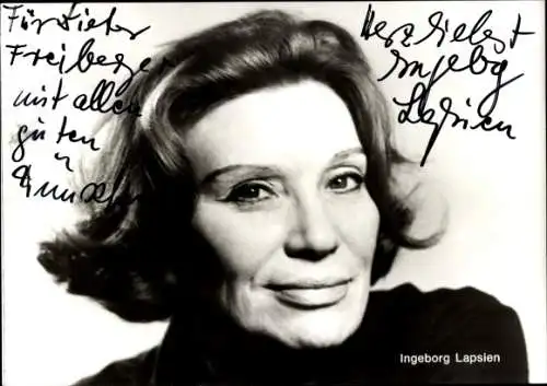 Ak Schauspieler Ingeborg Lapsien, Portrait, Autogramm