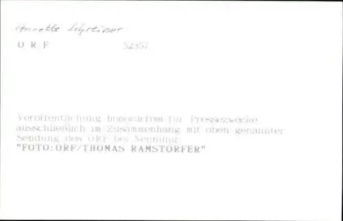 Ak Schauspielerin Annette Schreiner, Portrait, ORF, Autogramm