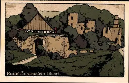 Steindruck Ak Witten an der Ruhr, Ruine Hardenstein