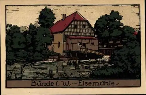 Steindruck Ak Bünde in Westfalen, Elsemühle
