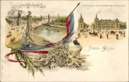 Litho Paris, Weltausstellung 1900, Palast an der Esplanade des Invalides