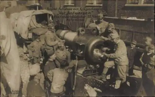 Ak Antwerpen Antwerpen Flandern, Österreichischer Motormörser, Soldaten in Uniformen, I. WK