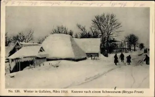 Ak Kozowa Ukraine, Kozowa nach einem Schneesturm