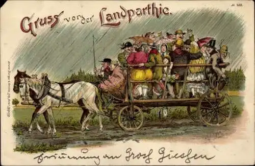 Litho Landpartie, Regenwetter, Fuhrwerk