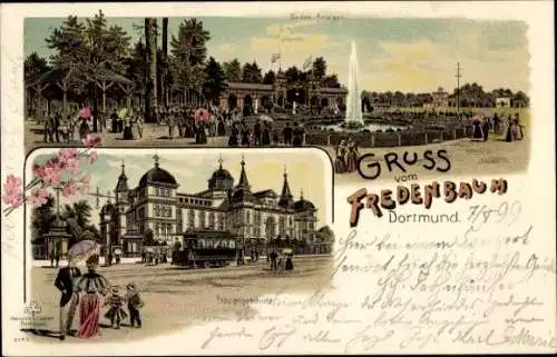 Litho Dortmund im Ruhrgebiet, Fredenbaum, Gartenanlagen, Hauptgebäude