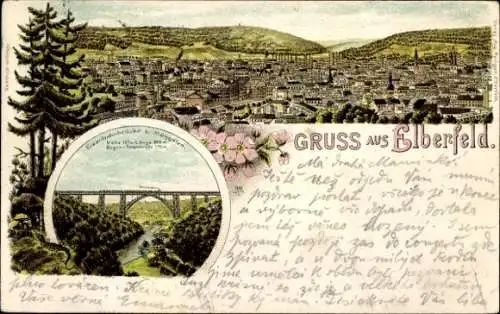 Litho Elberfeld Wuppertal in Nordrhein Westfalen, Gesamtansicht, Eisenbahnbrücke, Müngsten