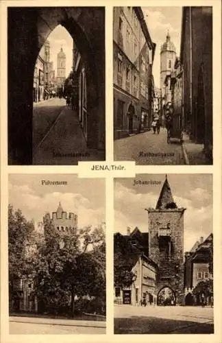 Ak Jena in Thüringen, Johannisstraße, Rathausgasse, Pulverturm, Johannistor