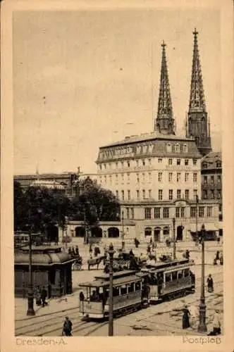 Ak Dresden Altstadt, Postplatz, Straßenbahn