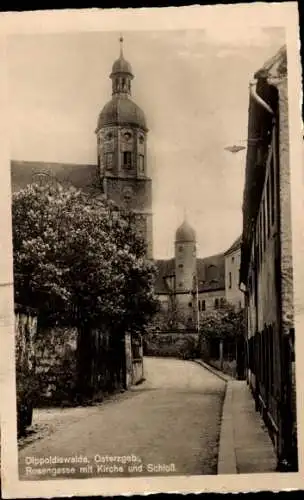 Ak Dippoldiswalde im Erzgebirge, Rosengasse mit Kirche und Schloss