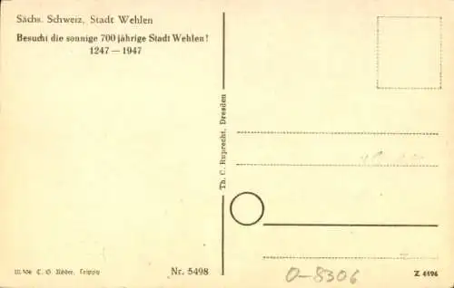 Künstler Ak Stadt Wehlen an der Elbe Sachsen, 700 Jahrfeier 1947, Burgruine 1755