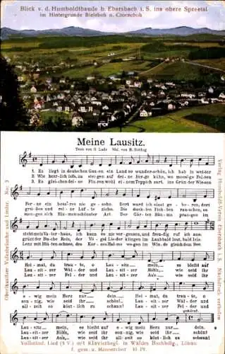 Lied Ak Ebersbach Lausitz Sachsen, Gesamtansicht, Lied Meine Lausitz, Blick v. d. Humboltbaude