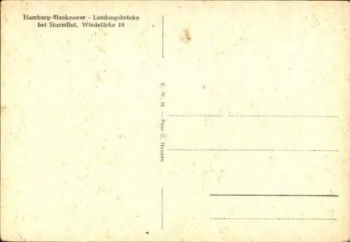 Ak Hamburg Altona Blankenese, Landungsbrücke bei Sturmflut, Windstärke 10