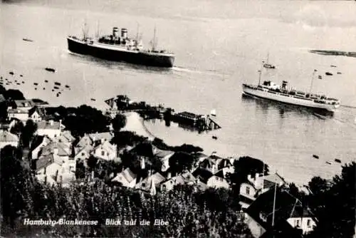 Ak Hamburg Altona Blankenese, Blick auf die Elbe, Dampfer, Wohnhäuser