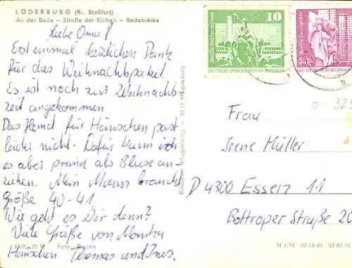 Ak Löderburg Staßfurt im Salzlandkreis, An der Bode, Straße der Einheit, Bodebrücke