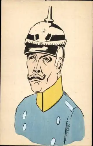 Ak Karikatur, deutscher Soldat, Pickelhaube