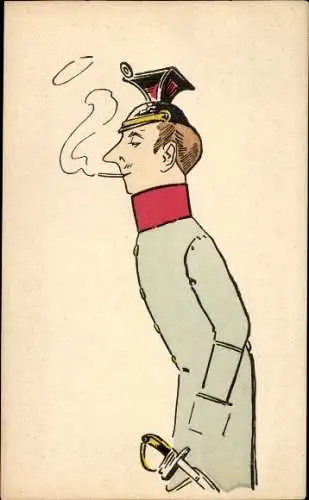 Künstler Ak Rauchender Soldat, Ulan, Karikatur