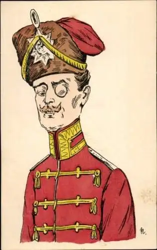 Künstler Ak Karikatur, deutscher Soldat, Husar