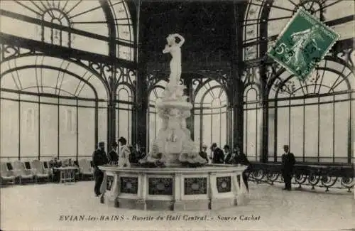 Ak Évian les Bains Haute Savoie, Buvette du Hall Central, Source Cachat