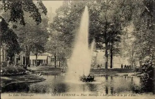 Ak Saint Étienne Loire, Place Marengo, Die Gärten und der Brunnen