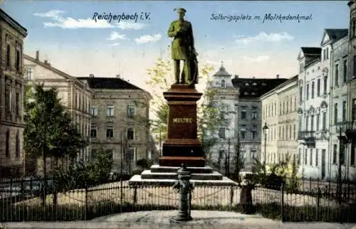 Ak Reichenbach im Vogtland, Solbrigsplatz mit Moltkedenkmal, Ottmar Zieher