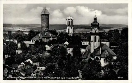 Ak Auerbach im Vogtland, Die 3 Wahrzeichen von Auerbach