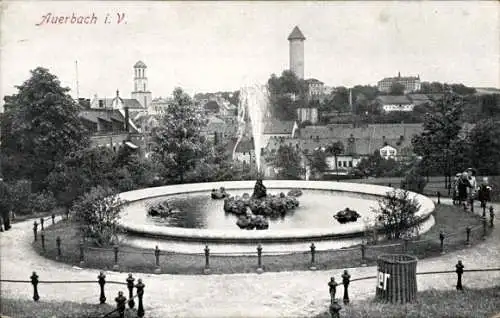 Ak Auerbach im Vogtland Sachsen, Parkanlage, Brunnen