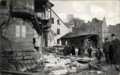 Ak Nürnberg in Mittelfranken Bayern, Eingestürzte Häuser, Kleinweidenmühle, Hochwasser 1909