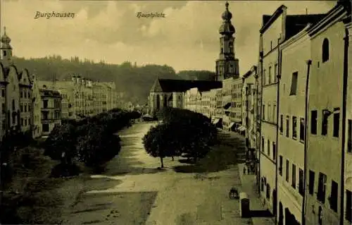 Ak Burghausen an der Salzach Oberbayern, Hauptplatz, Turm