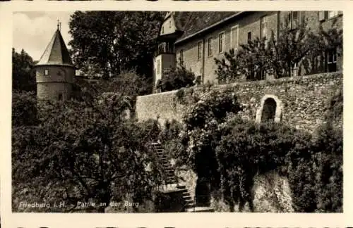 Ak Friedberg im Wetteraukreis Hessen, Partie an der Burg, Treppe, Turm