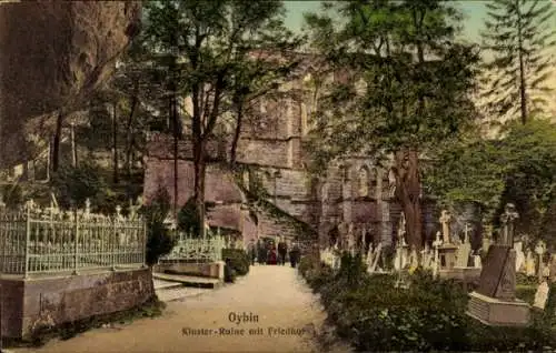 Ak Oybin in der Oberlausitz, Klosterruine, Friedhof