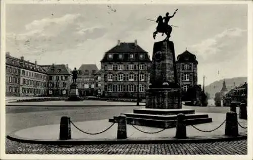 Ak Saarbrücken, Schlossplatz, Bismarck Denkmal