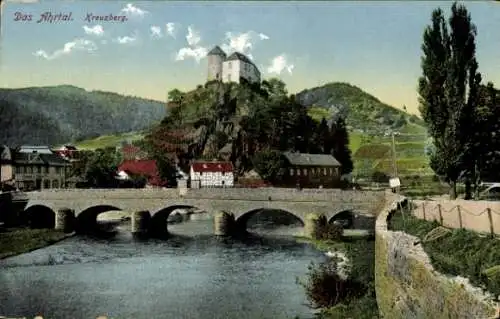 Ak Kreuzberg Altenahr im Ahrtal, Burg Kreuzberg, Brücke