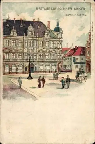 Litho  Zwickau in Sachsen, Restaurant Goldner Anker