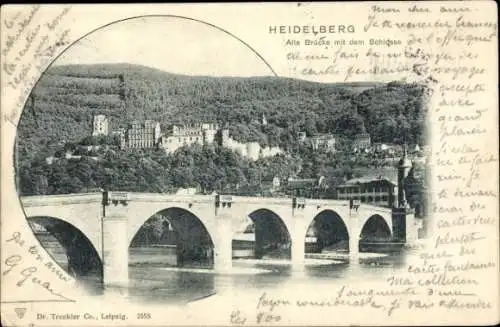 Ak Heidelberg am Neckar, Alte Brücke, Schloss