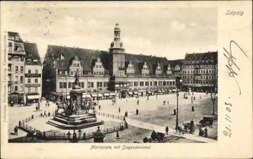 Ak Leipzig in Sachsen, Marktplatz, Siegesdenkmal