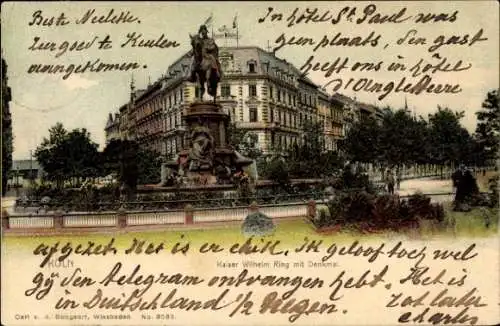 Ak Köln Rhein, Kaiser Wilhelm Ring mit Denkmal