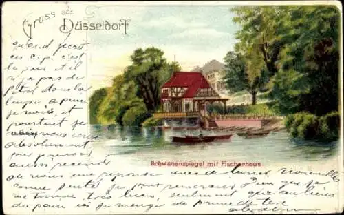 Ak Düsseldorf am Rhein, Schwanenspiegel, Fischerhaus